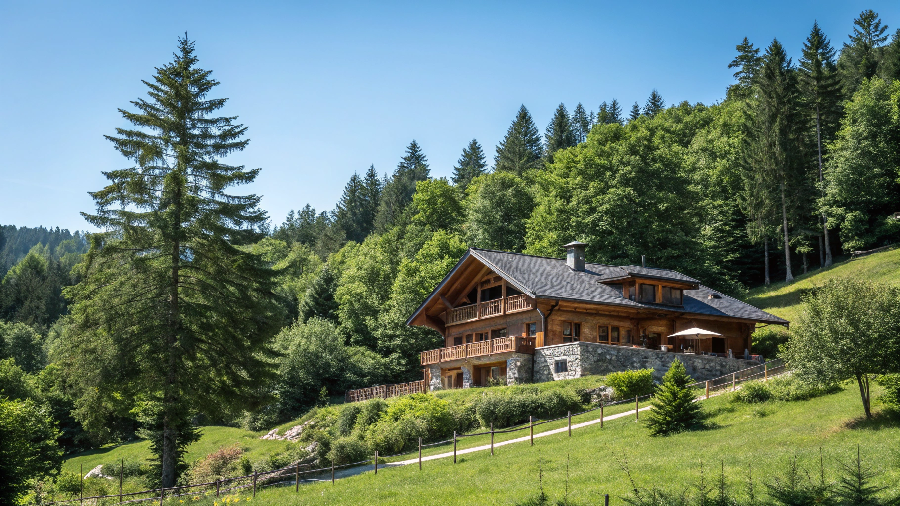 The stunning exterior of Chalet AzurEstia in the mountains
