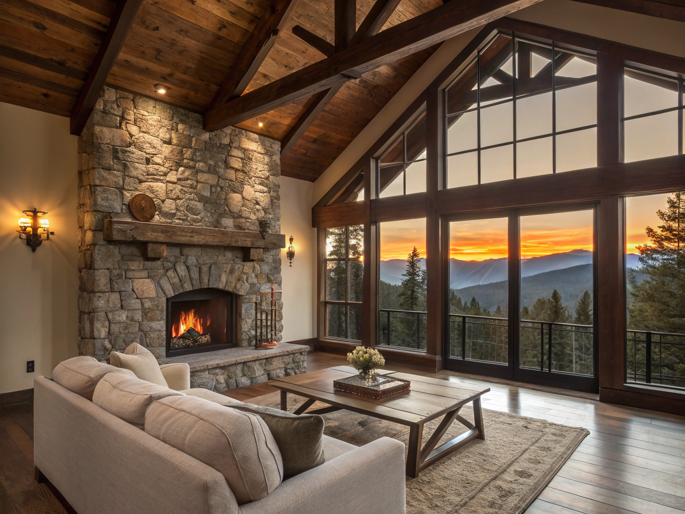 Spacious and elegant living area with fireplace